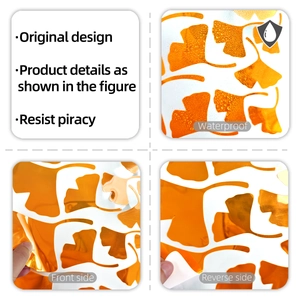 Waterproof orange ginkgo leaf wall stickers with metallic finish and original design detail
