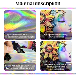 Close-up of waterproof laser material showing iridescent color shifts on moon wall decal