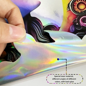 Detail of special laser material moon decal showing gradient iridescent colors and back glue