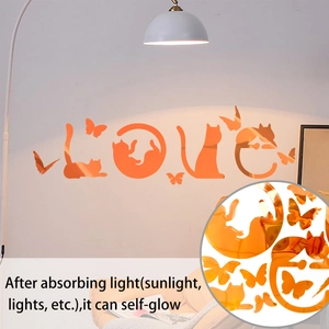 Luminous orange acrylic mirror wall stickers featuring Love lettering and butterflies