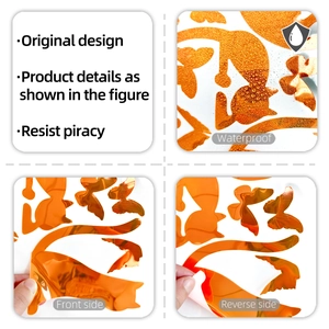 Waterproof orange acrylic mirror wall stickers with animal butterfly silhouettes and adhesive