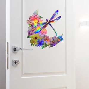 Adesivi murali iridescenti laser con libellule e fiori per decorazione di porte