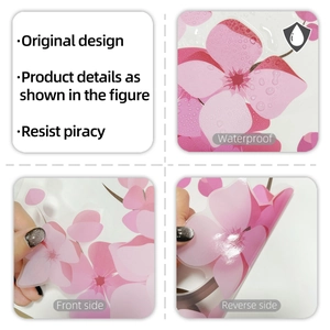 Waterproof pink cherry blossom wall decal showing design detail and adhesive backing