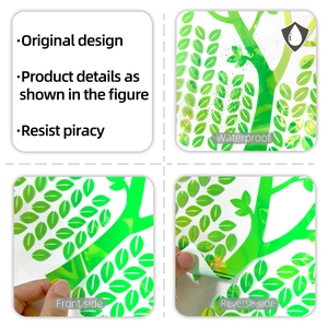 Détail de stickers muraux feuilles vertes imperméables avec support autocollant