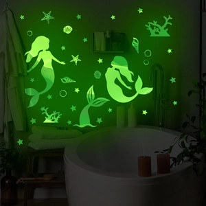 Sticker Mural Sirène Océan Lumineux Brille Dans Le Noir PVC Imperméable Décalcomanie Pour Chambre Enfant Salle De Bain