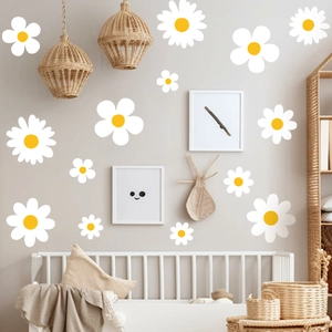 White Daisy Wall Decals Set Waterproof Yellow Flower Wall Stickers For Nursery Kids Bedroom Living Room Home Decor Art
