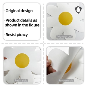 Detail showing waterproof daisy wall decals with front and reverse side texture view