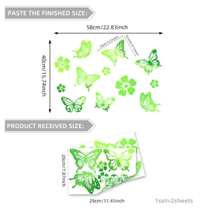 Luminous green butterfly and flower wall stickers set for home decoration glowing in dark