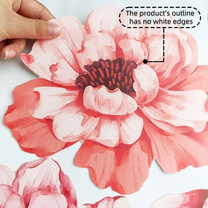 Detailed view of pink peony wall sticker showing seamless edge without white borders