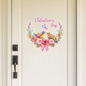 Valentine's Day Wall Stickers PVC Gnome Birds Heart Flower Wreath Door Decals Romantic Home Decor