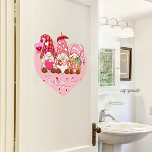 Valentine's Day gnomes heart wall sticker displayed on a white wooden door decor
