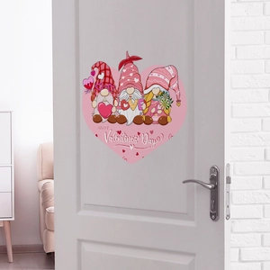 Valentine's Day gnome heart wall decal on white door featuring love theme design