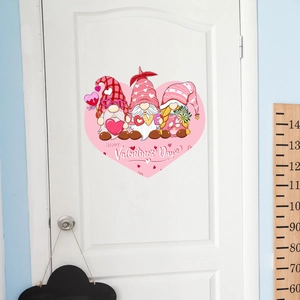 Detail of Valentine's Day wall sticker with three cute gnomes and love heart patterns
