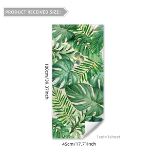 Tropical green palm leaf window film 100x45cm with gold edges and static cling feature