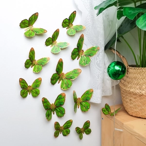 Stereoscopic Butterfly Wall Stickers PVC Green Gold Edge DIY Decorative Home Living Room Bedroom Nordic Minimalist