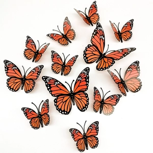 Set of 12 orange 3D monarch butterfly wall stickers in mixed sizes for home decoration