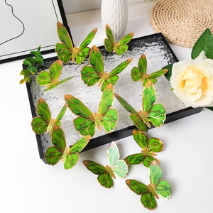 3D butterfly wall stickers in green and gold finish for elegant home interior decoration