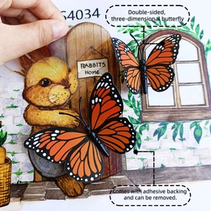 3D realistic double-layer butterfly wall decals with adhesive and removable feature