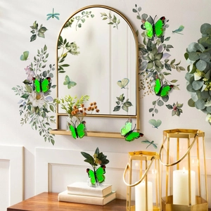 Luminous 3D Butterfly Wall Stickers PVC Floral Green Leaves Self Adhesive Decals For Living Room Bedroom Home Decor