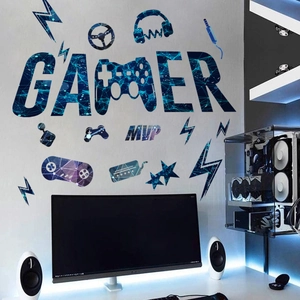 Gamer and MVP vinyl wall decals featuring game controller and headset for gaming room