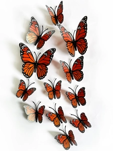 Set of 12 3D orange monarch butterfly wall stickers with realistic textured wings