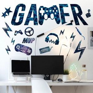 Gamer wall decal with purple controller design and MVP text for gaming room decor