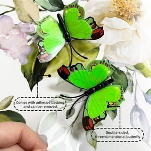 Detail of 3D green double-layer butterfly wall stickers with self-adhesive backing
