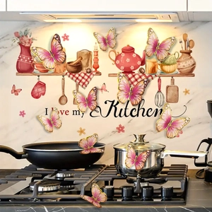 Pink gold 3D butterflies and I love my Kitchen wall stickers set for home kitchen decor