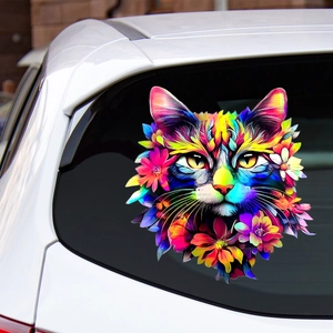Laser gradient floral owl wall sticker for cars with holographic color shifting effect