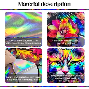 Holographic laser wall stickers with flower and cat designs showing waterproof durability