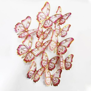 Set of 12 3D butterflies wall decor with pink gradient and golden metallic edges