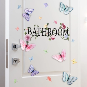 Adesivi farfalle 3D acquerello e decorazioni murali bagno su porta bianca decor