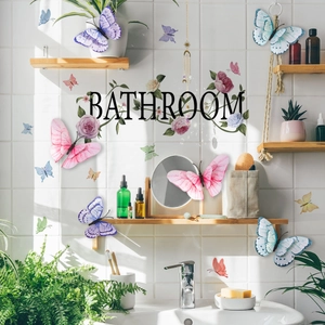 Adesivi per farfalle 3D colorate e decalcomanie floreali da parete per il bagno