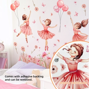 Cartoon Ballet Girl Dandelion Balloon Wall Sticker Removable PVC Self Adhesive Mural For Kids Room Nursery Kindergarten Decor