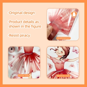 Macro detail of waterproof PVC wall stickers showing ballet girl design and double-sided view