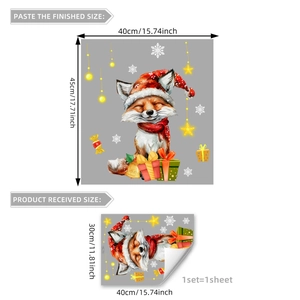 Christmas cartoon fox and stars static glass window cling for holiday home wall decoration