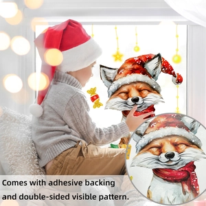 Detail of Christmas fox window sticker with double-sided design and adhesive backing