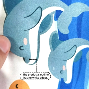 Detail of cartoon dolphin wall sticker featuring no white edges and matte texture