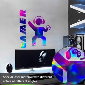Holographic GAMER wall sticker with color-changing laser effect for gaming room decor