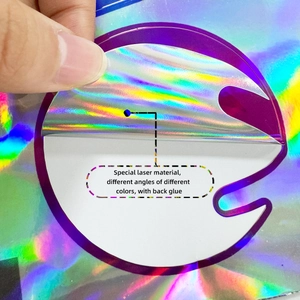 Macro shot of iridescent laser wall sticker showing holographic gradient color effects