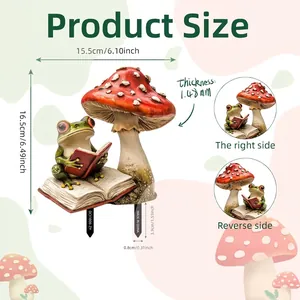 2D tropical frog and mushroom garden stake decor, size specifications 15.5x16.5cm