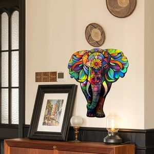 Elephant elephant mandala wall sticker with laser gradient rainbow colors for home decor
