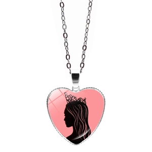 Heart Pendant Necklace Alloy Glass Witch Queen Silhouette Elegant Fashion Jewelry Accessories For Women