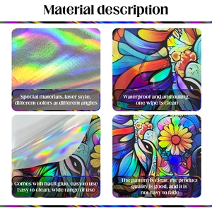 Detail showing waterproof laser material with colorful gradient elephant and flower patterns