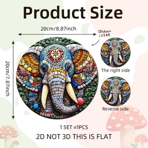 Colorful mosaic elephant garden hanging decoration with 20cm diameter and 2D design