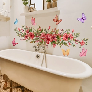 Flower Butterfly Window Sticker Double Sided Visible PVC Waterproof Self-Adhesive Wall Decal For Glass Door Home Decor