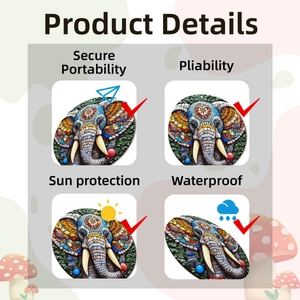 Detail showing portable, flexible, sun-proof, and waterproof colorful elephant garden decor