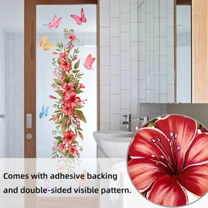 Detail of floral butterfly window sticker with double-sided design and adhesive backing