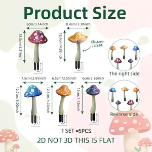 Set of 5 colorful 2D PVC mushroom garden stakes for vibrant outdoor yard decoration