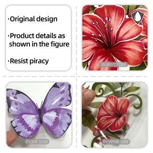 Detail of waterproof vine flower and butterfly window sticker showing double-sided printing